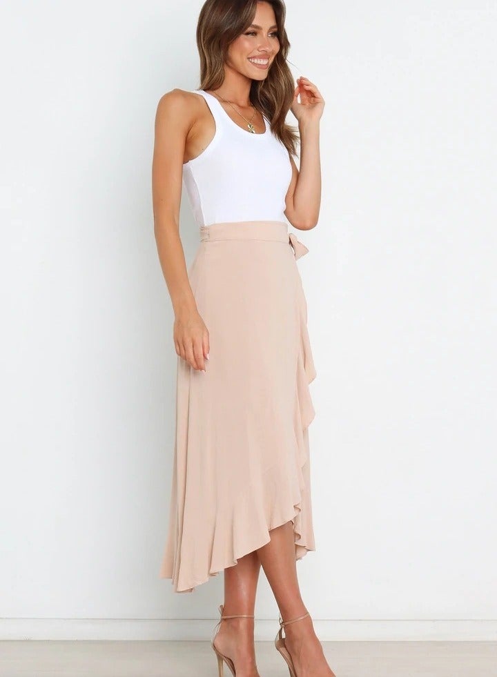Loquat Women's Summer One-piece Lace-up Long Skirt Irregular Solid Color Skirt  - Image 2