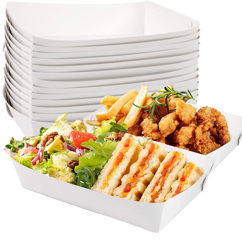 HAKACC Kraft Paper Food Tray 60 PCS White Paper Food Serving Trays Disposable Food Trays for Lunch Fast Food Snack