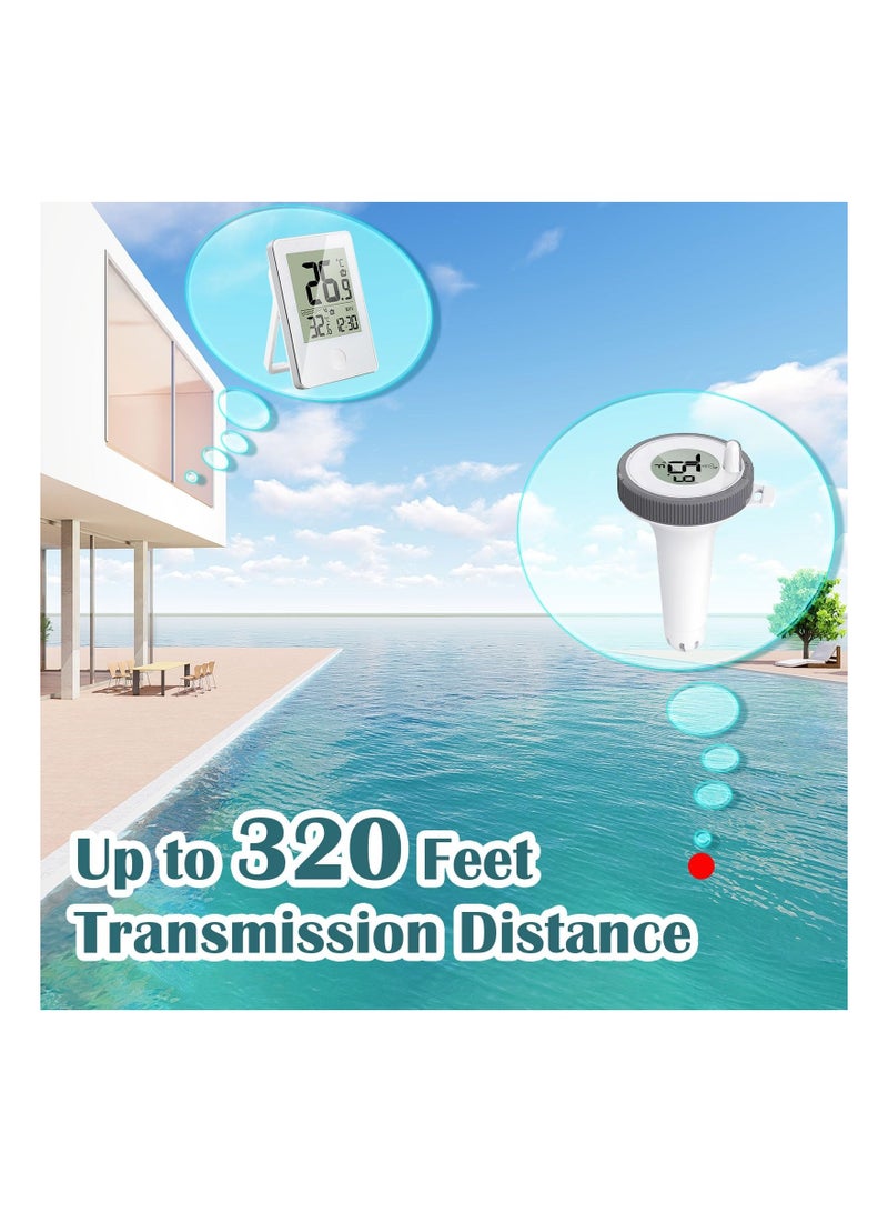 Wireless Pool Thermometer, Floating Easy Read Digital Pool Thermometer with IPX7 Waterproof, for Swimming Pools, Hot Tubs, Small Ponds, Aquariums