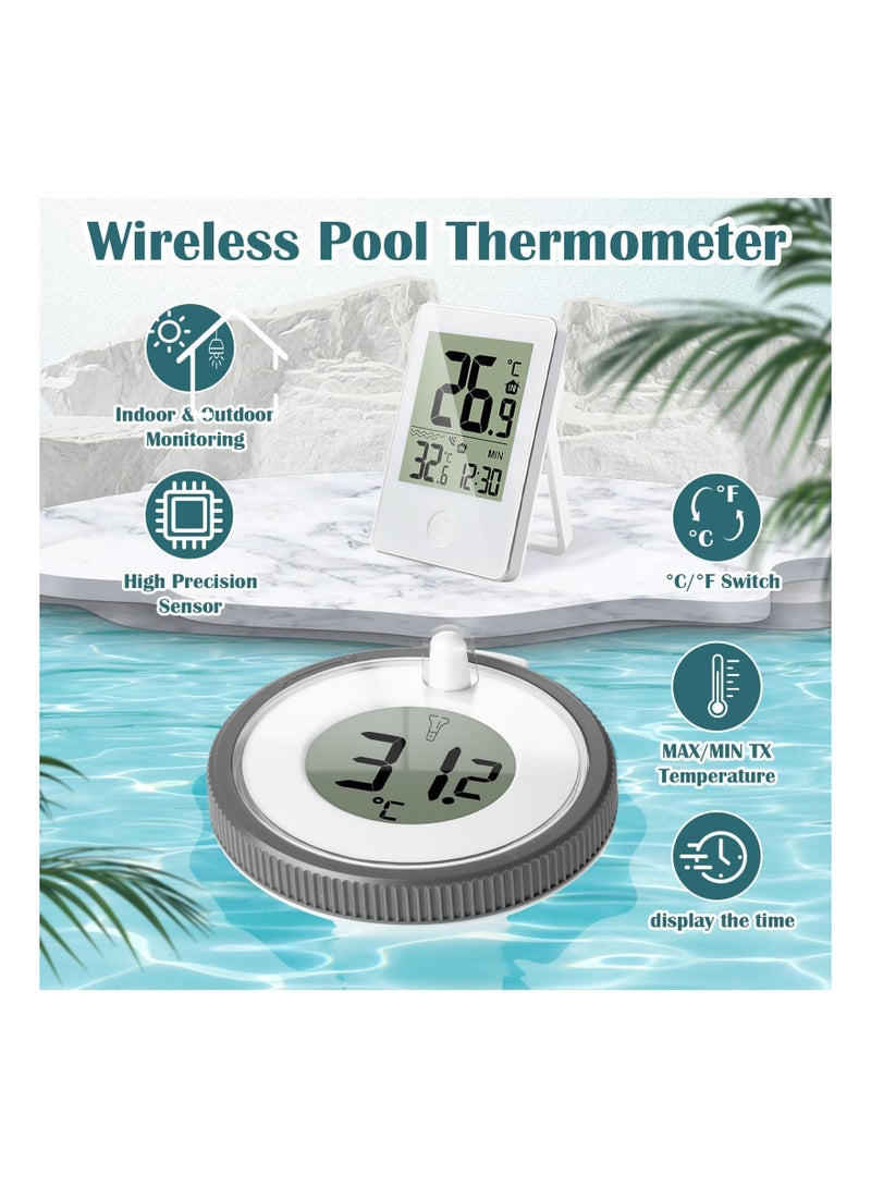 Wireless Pool Thermometer, Floating Easy Read Digital Pool Thermometer with IPX7 Waterproof, for Swimming Pools, Hot Tubs, Small Ponds, Aquariums