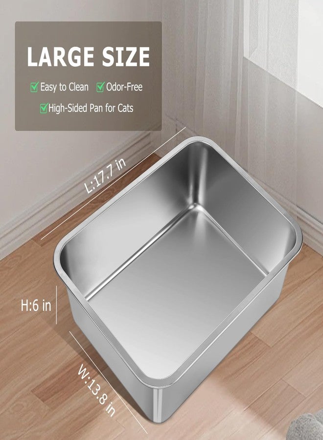 GIUOIDUO Stainless Steel Cat Litter Box - Metal High Sided Cat Pan, Large Stainless Steel Box, Indoor Litter Tray, Non Stick, No Smell, Easy-Clean Design for Hygienic Pet Care – Large Size for All Cats - Image 3