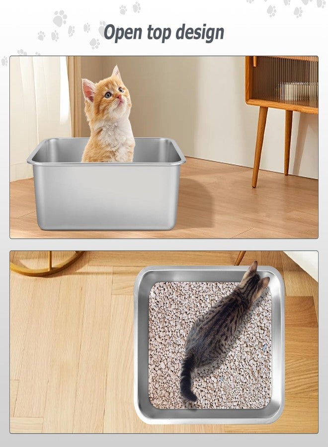 GIUOIDUO Stainless Steel Cat Litter Box - Metal High Sided Cat Pan, Large Stainless Steel Box, Indoor Litter Tray, Non Stick, No Smell, Easy-Clean Design for Hygienic Pet Care – Large Size for All Cats - Image 4