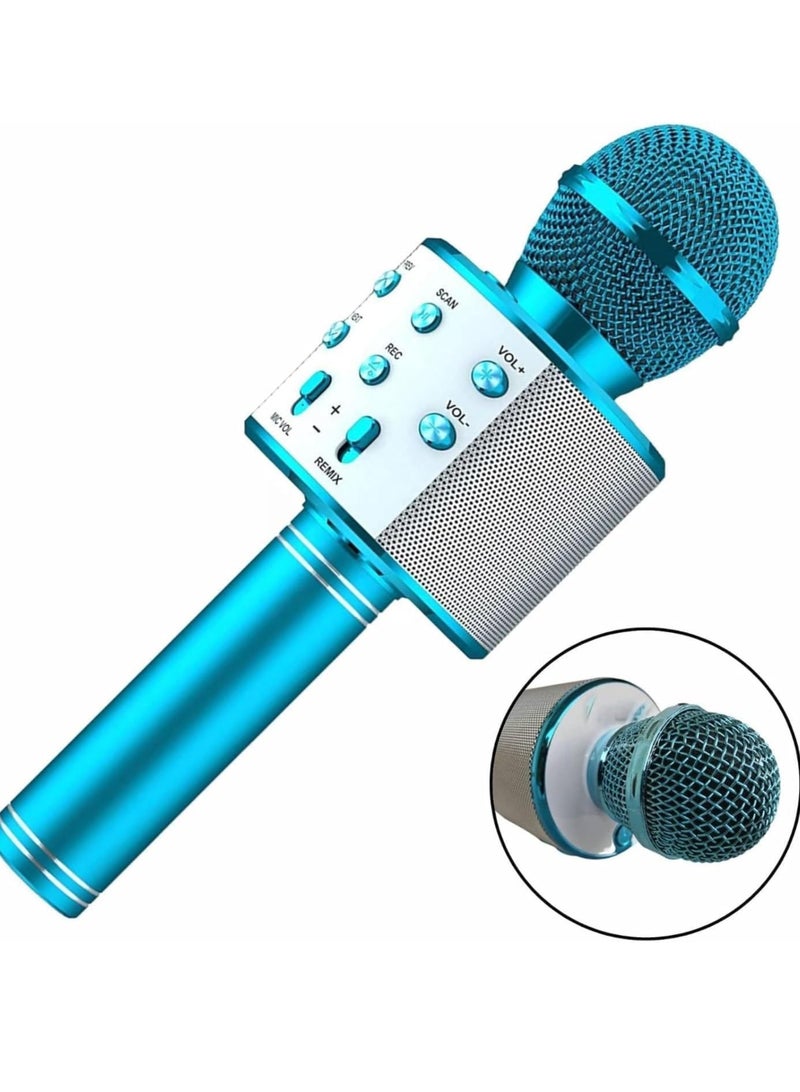 WS-858 Wireless Karaoke Microphone, Bluetooth,Karaoke Machine - Smartphone, Battery Powered, Unidirectional, Handheld, 1 Channel, 1 Lithium Polymer Battery, Windscreen, - Blue - Image 1