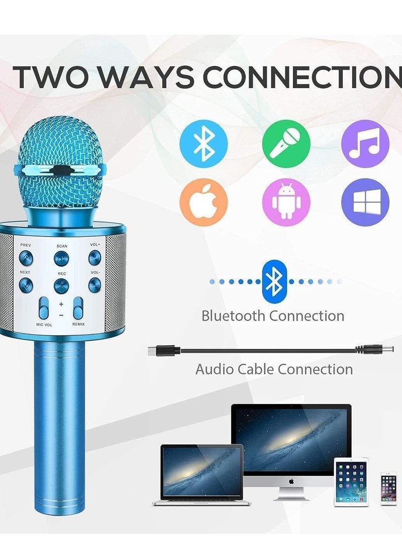 WS-858 Wireless Karaoke Microphone, Bluetooth,Karaoke Machine - Smartphone, Battery Powered, Unidirectional, Handheld, 1 Channel, 1 Lithium Polymer Battery, Windscreen, - Blue - Image 2
