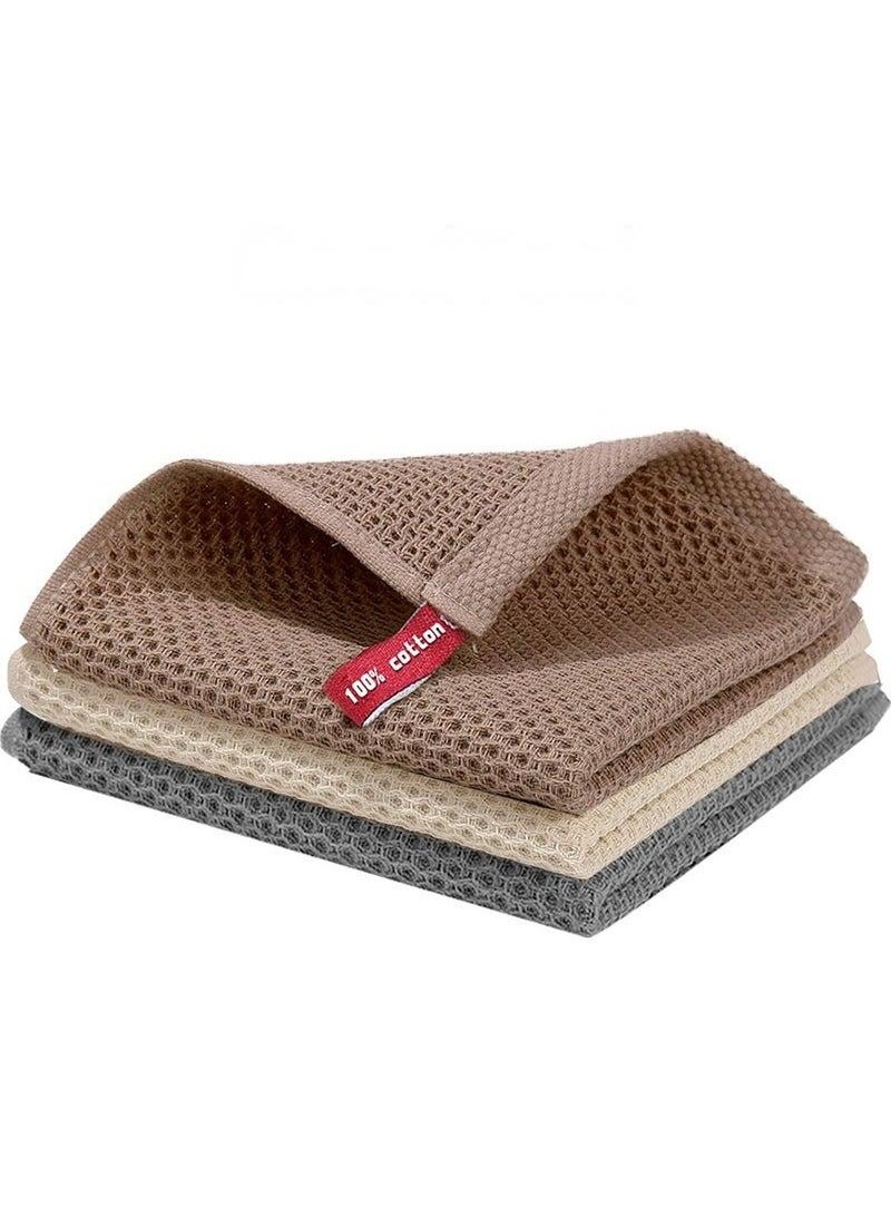 3 Pack Cotton Kitchen Cleaning Cloths Reusable and Washable Dish Rags 34 x 34 cm Mixed Color Waffle Weave Soft Absorbent Dish Towels  - Image 1