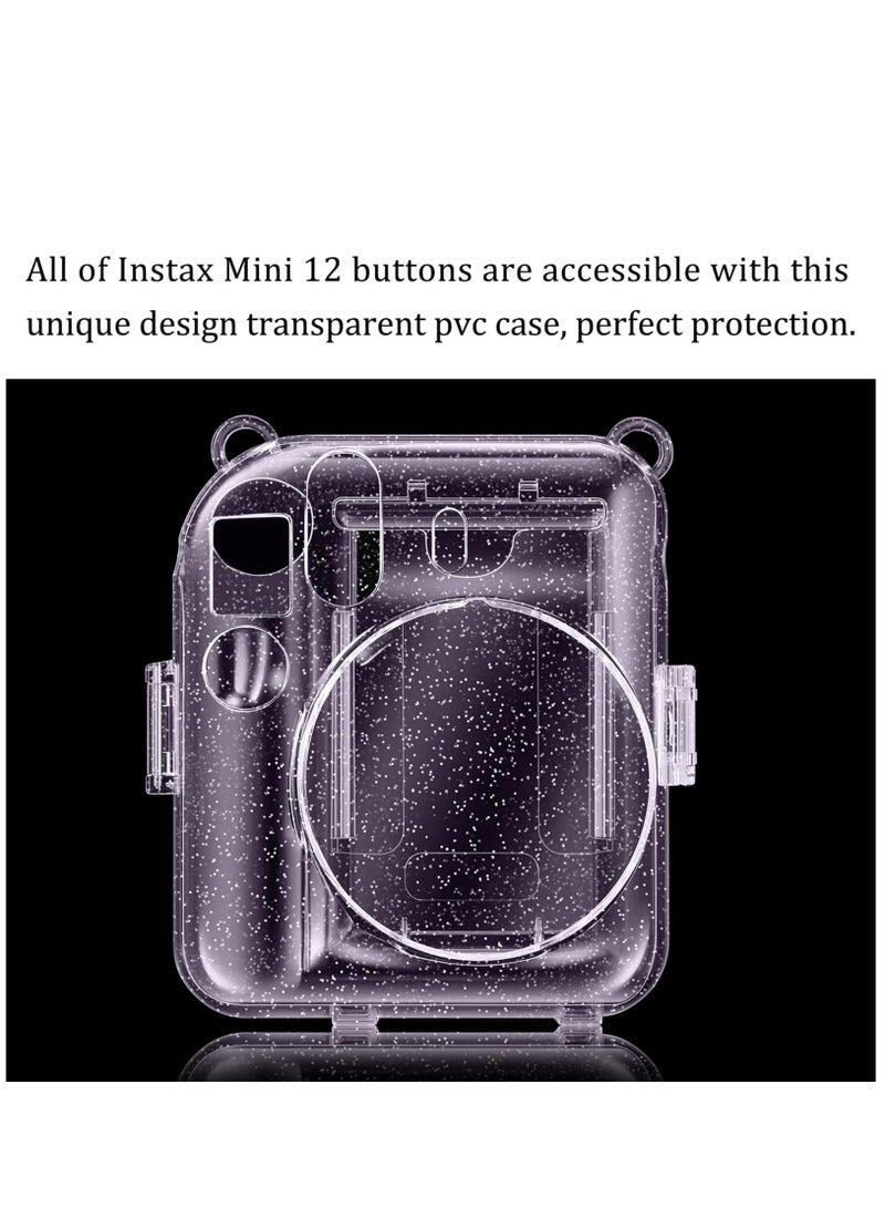 Protective Clear Case for Fujifilm Instax Mini 12 Instant Camera/Crystal Hard Shell Cover w/Upgraded Film Pocket for Storing Photos & Removable Shoulder Strap (Transparent purple) - Image 3