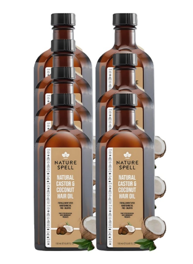 Nature Spell 8 Pieces Natural Castor And Coconut Hair Oil For All Hair Types 150ml - Image 1
