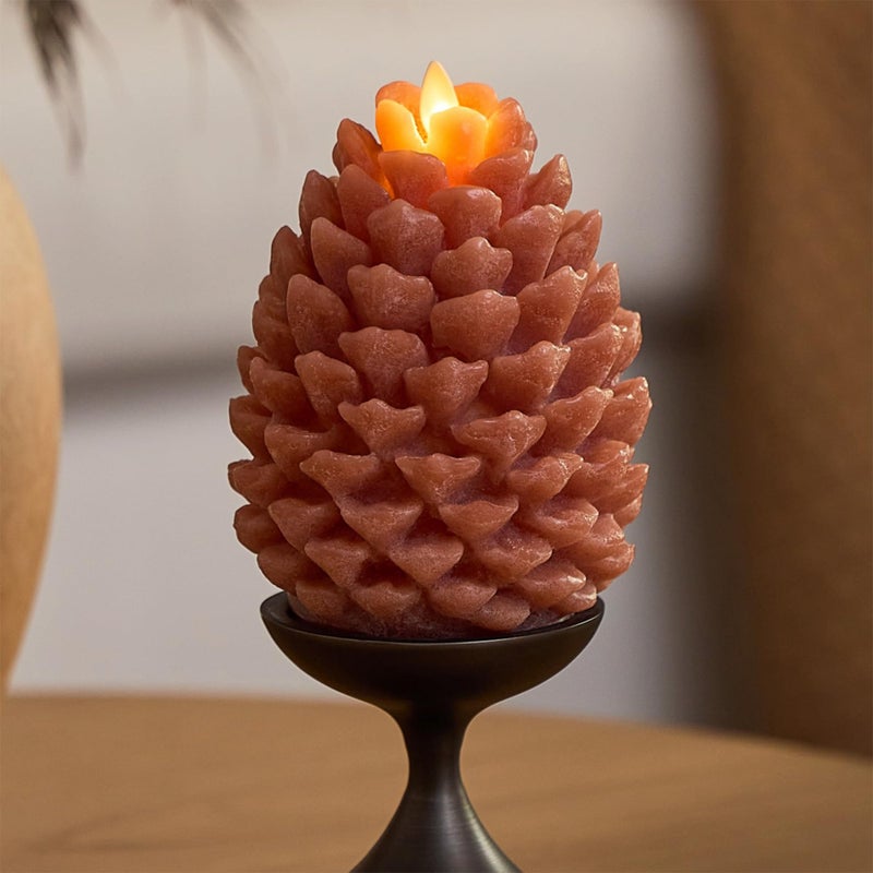 Luminara Flameless Candle 39x43 Battery Operated with Timer Real Wax Unscented LED Pinecone Caramel Caf Chalky Finish Pine Cone Figural Holiday Decoration Rustic Centerpiece Table Decor - Image 2