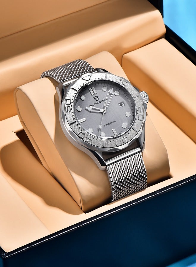 PAGANI DESIGN New Men's Watch Luxury Japanese Movement Stainless Steel Fashion Classic Automatic Watch Sapphire Glass Men's Watch 100 Meters Water Resistant Mesh Strap,Grey - Image 2