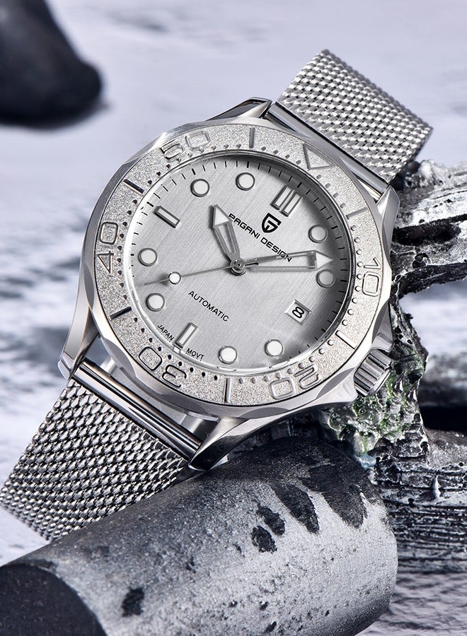 PAGANI DESIGN New Men's Watch Luxury Japanese Movement Stainless Steel Fashion Classic Automatic Watch Sapphire Glass Men's Watch 100 Meters Water Resistant Mesh Strap,Grey - Image 3