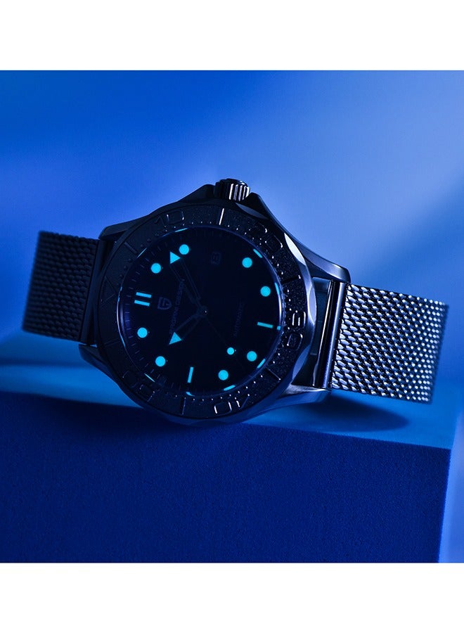 PAGANI DESIGN New Men's Watch Luxury Japanese Movement Stainless Steel Fashion Classic Automatic Watch Sapphire Glass Men's Watch 100 Meters Water Resistant Mesh Strap,Grey - Image 4