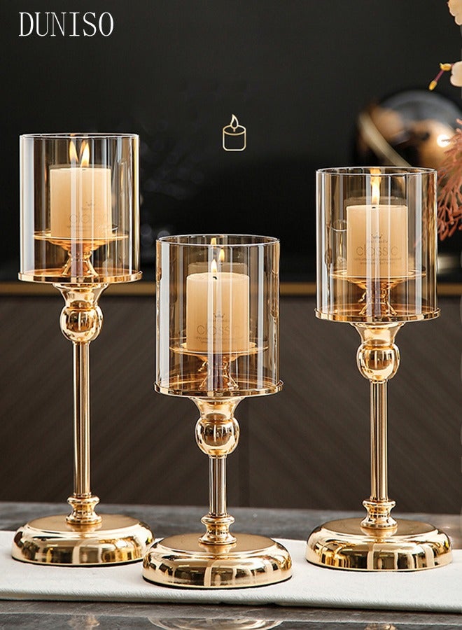 DUNISO 3Pcs European Style Metal Glass Candlestick Ornaments,Clear Candlestick Holders,European Style Ornaments For Dining,Wedding,Party,Home  - Image 3