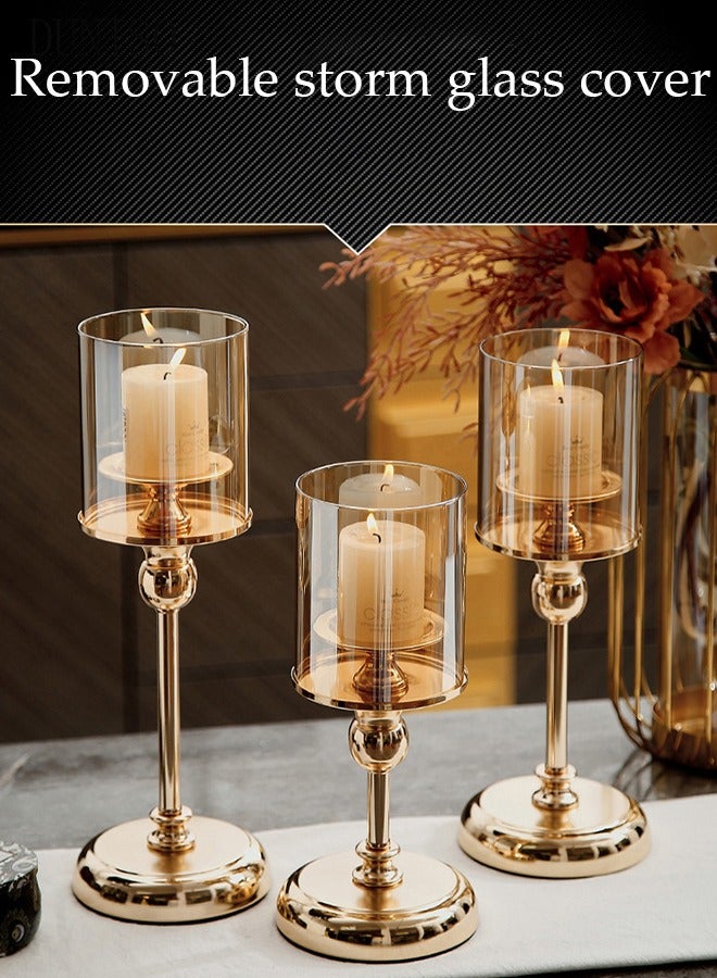 DUNISO 3Pcs European Style Metal Glass Candlestick Ornaments,Clear Candlestick Holders,European Style Ornaments For Dining,Wedding,Party,Home  - Image 5
