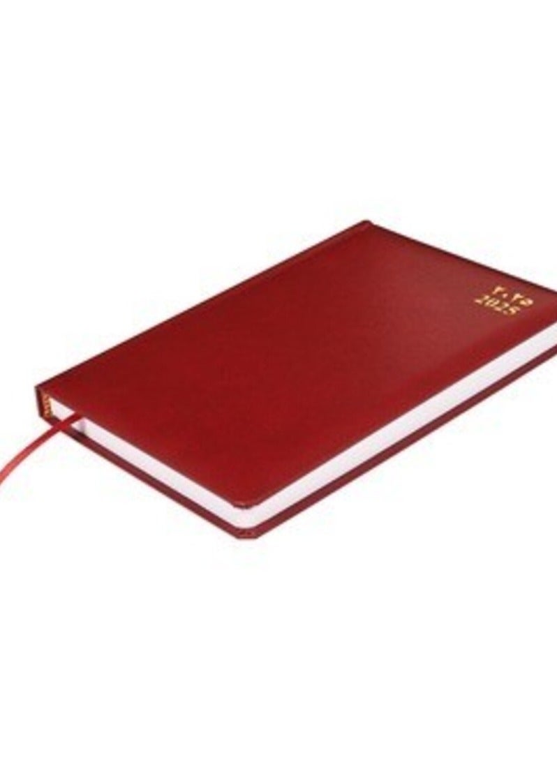 FIS 2025 A5 Diary, Vinyl Materials, 1 Side Padded Cover, Round Corners, Size A5(148x210mm), Arabic/English, 60gsm White Paper, Maroon Color-FSDI23AE25MR