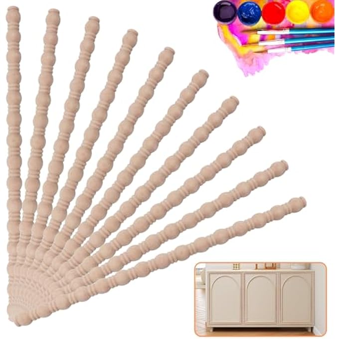 UNFINISHED WOOD MOLDINGS TRIM FOR WALL, 3D DECORATIVE WOOD TRIMS 15.7" LENGTH DIY MOLDINGS FOR HOME FURNITURE FRAME, MIRROR EDGE, DOOR EDGE, GOURD SHAPE EMBOSSMENT,0.79" WIDTH -10PCS - Image 2