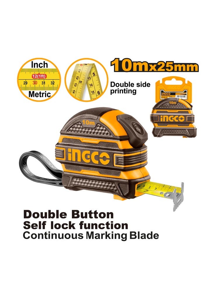 INGCO INGCO Steel Measuring Tape HSMT081025 – 10 Meter x 25 mm Lockable Industrial Steel Tape Measure (Metric & Inch)  - Image 3