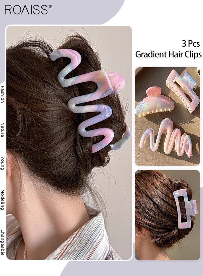 رويس 3 قطع دبابيس شعر بألوان الحلوى، مشابك شعر سمكة قرش حلوة متدرجة، مشابك شعر للجزء الخلفي من الرأس، مناسبة لتصفيف الشعر للسيدات، الاستخدام اليومي، إكسسوارات الموضة - Image 1