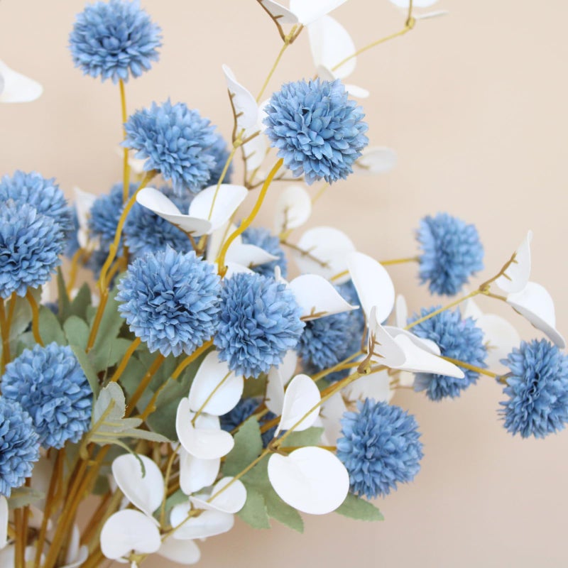 RyddeligHome Faux Dusty Blue Flowers, Blue and White Floral Stems For Centerpieces, Fake Mums Artificial Flowers, Flores Azules Artificiales Para Decoracion, Long Stems For Vases, DIY Silk Floral Arrangements - Image 2