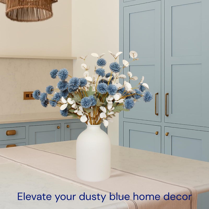 RyddeligHome Faux Dusty Blue Flowers, Blue and White Floral Stems For Centerpieces, Fake Mums Artificial Flowers, Flores Azules Artificiales Para Decoracion, Long Stems For Vases, DIY Silk Floral Arrangements - Image 4