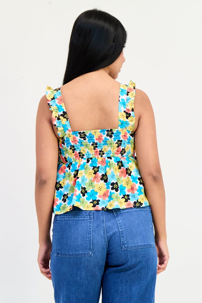 ONLY Women Square Neck Sleeveless Allover Print Tank Top, Multicolor - Image 3