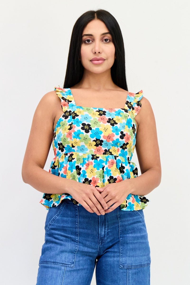 ONLY Women Square Neck Sleeveless Allover Print Tank Top, Multicolor - Image 1