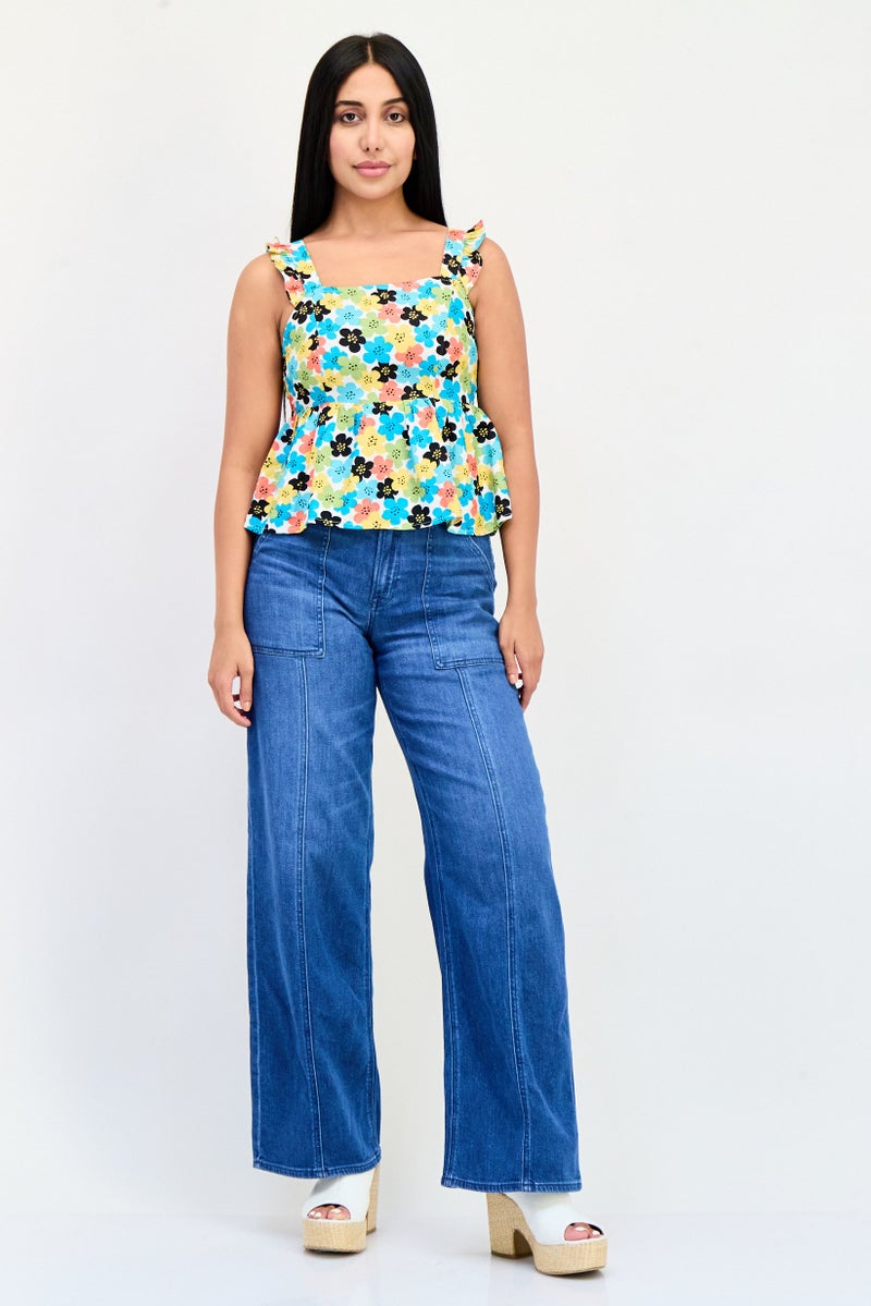 ONLY Women Square Neck Sleeveless Allover Print Tank Top, Multicolor - Image 4