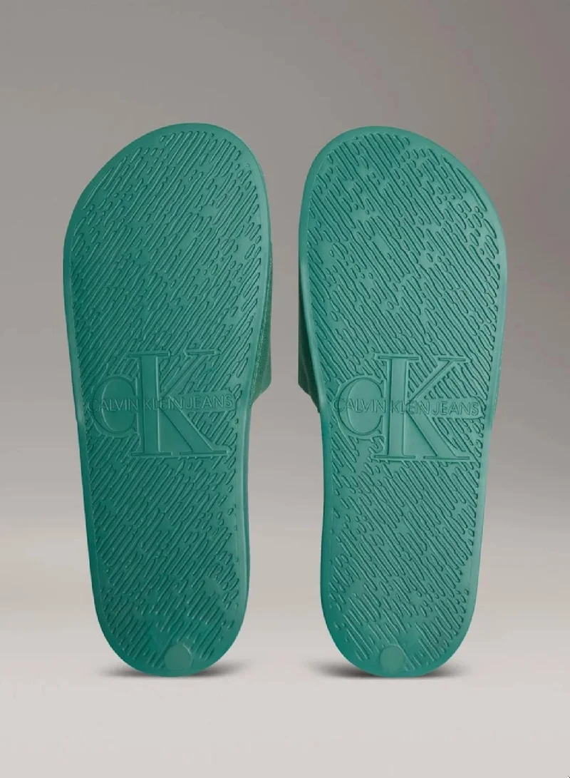 Calvin Klein Jeans Wild Green Canvas Logo Sliders for Men | Best Price UAE