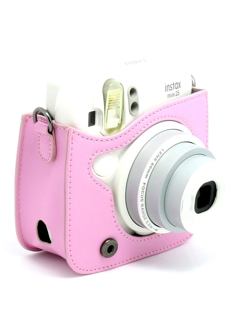 CAIUL Protective Cover Case for Fujifilm Instax Mini 25 Camera PU Leather Camera Case with Shoulder Strap Pink  - Image 2