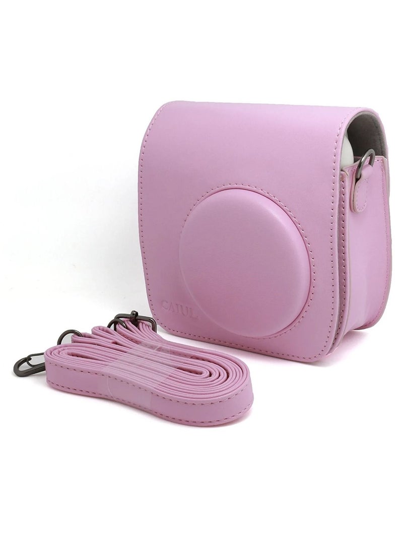 CAIUL Protective Cover Case for Fujifilm Instax Mini 25 Camera PU Leather Camera Case with Shoulder Strap Pink  - Image 1