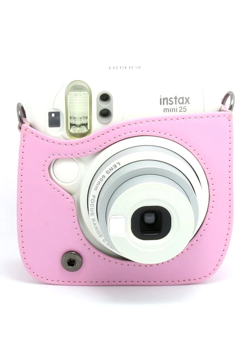 CAIUL Protective Cover Case for Fujifilm Instax Mini 25 Camera PU Leather Camera Case with Shoulder Strap Pink  - Image 4