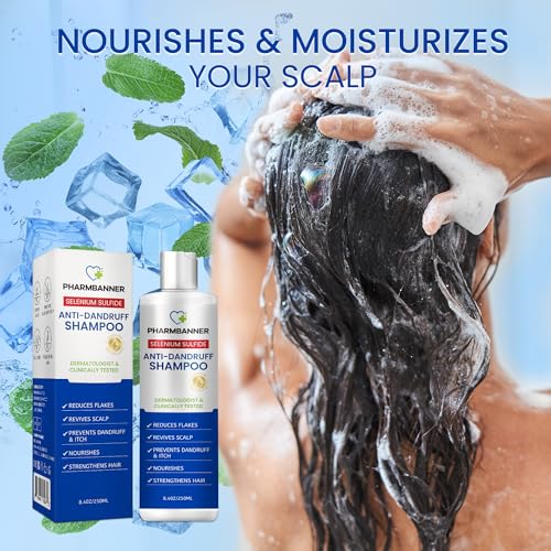 PHARMBANNER Anti-Dandruff Shampoo with Selenium Sulfide: For Flaky Scalp, Itching & Seborrheic Dermatitis Relief - Menthol & Lavender Oil - Moisturizing, Color Safe, Gentle for All Hair Types - 8.4oz - Image 5