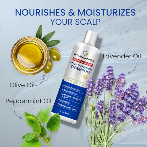PHARMBANNER Anti-Dandruff Shampoo with Selenium Sulfide: For Flaky Scalp, Itching & Seborrheic Dermatitis Relief - Menthol & Lavender Oil - Moisturizing, Color Safe, Gentle for All Hair Types - 8.4oz - Image 4