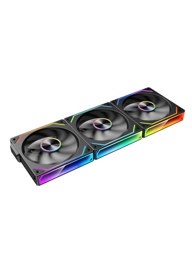 Play Jia Wanjia Xing Magnetic Pro Magnetic Building Block Fan, Black Reverse Triple Pack, 12cm Water Cooling Case Fan, Magnetic Wireless Splicing, Argb Light Synchronization, Pwm Temperature Control - Image 1