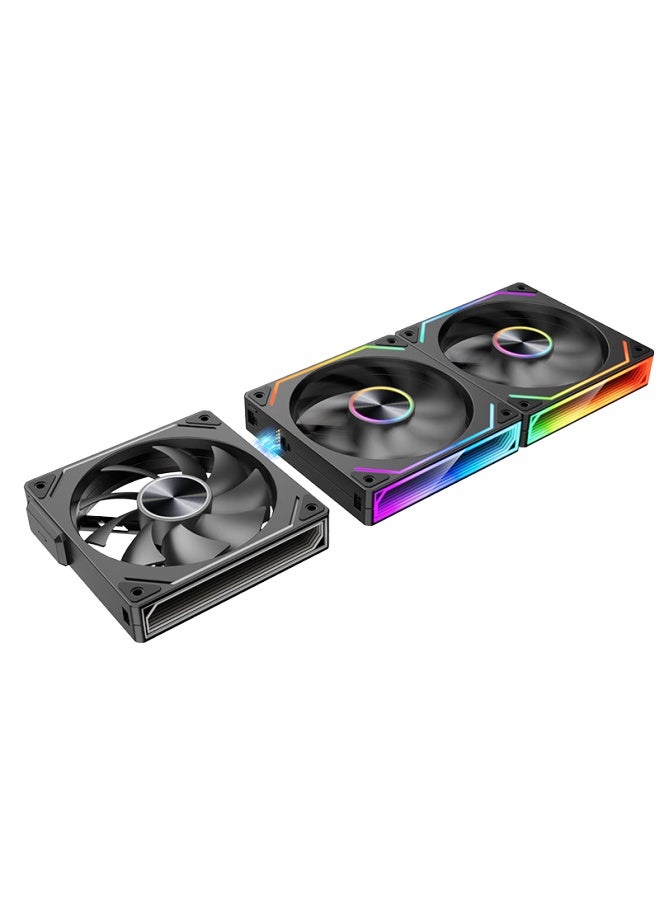 Play Jia Wanjia Xing Magnetic Pro Magnetic Building Block Fan, Black Reverse Triple Pack, 12cm Water Cooling Case Fan, Magnetic Wireless Splicing, Argb Light Synchronization, Pwm Temperature Control - Image 3