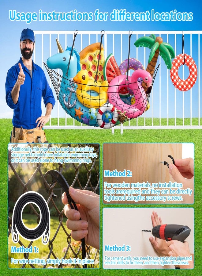 Arrowbash شبكة تخزين كبيرة جدًا لعوامات حمام السباحة من Arrowbash، عبوة من قطعتين، مقاس 71 × 47 بوصة، شبكة مرنة معلقة لتنظيم ألعاب حمام السباحة، مزودة بـ 6 حبال مطاطية و20 خطافًا مغلفًا، مثالية للسباحة الصيفية في الهواء الطلق بجانب حمام السباحة. - Image 2