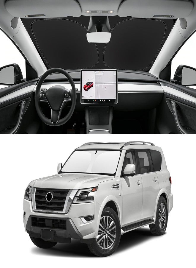 SLOGENTO for Armada Windshield Sun Shade Custom Fit for 2017-2024 2025 Nissan Armada Accessories Sunshade 2-Layer Front Window Sun Visor Shield Protector Foldable Blocks UV Rays - Image 1
