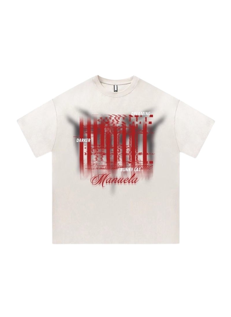 Thirty-One New Arrival White Manuela Printed Unisex Oversized T-shirt  - Image 1