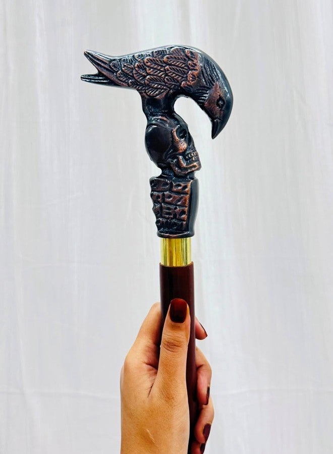 THOR INSTRUMENTS Decorative Walking Cane with Axe Handle Design, Black Metal Head, Wooden Shaft, Gold Accent Band, Traditional Style (Raven Skull Cane Handle) - Image 5