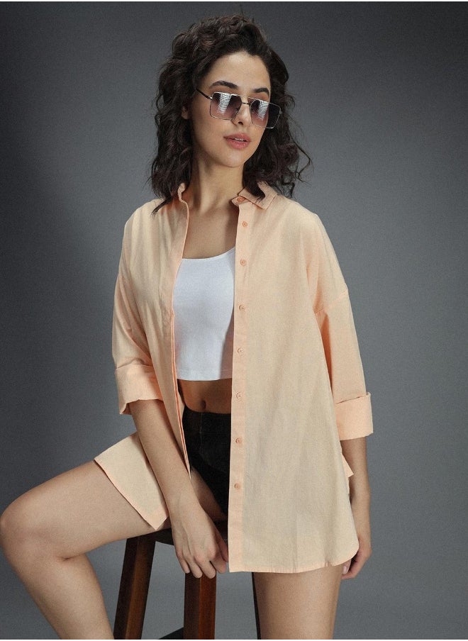 HIGH STAR - قميص كاجوال بقصّة Slim Fit بلون الخوخ للنساء - Image 1