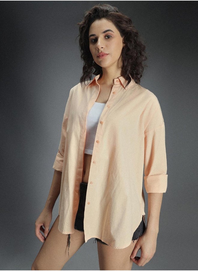 HIGH STAR - قميص كاجوال بقصّة Slim Fit بلون الخوخ للنساء - Image 1