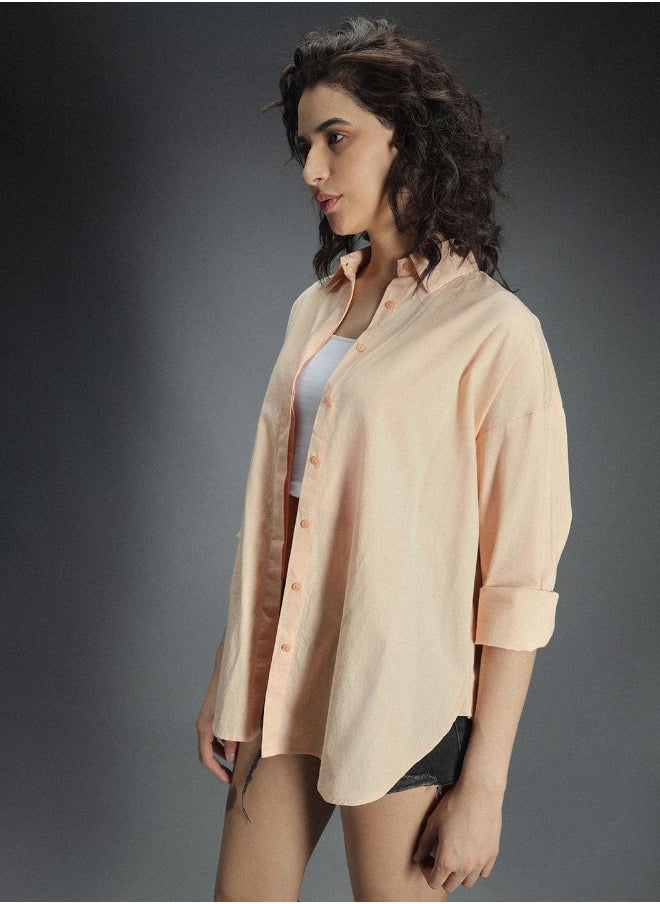 HIGH STAR - قميص كاجوال بقصّة Slim Fit بلون الخوخ للنساء - Image 1