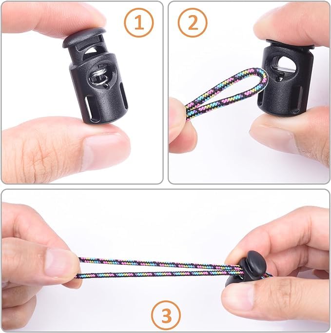 NIHSPRUHAY 12 PCS Plastic Spring Cord Locks + 5 Meter Cord Drawstring, Paracord Toggle Stopper Clasp Elastic Shoelaces, Clothing, Backpack, Bags (Black) - Image 2