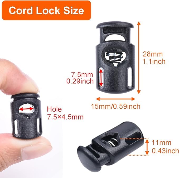 NIHSPRUHAY 12 PCS Plastic Spring Cord Locks + 5 Meter Cord Drawstring, Paracord Toggle Stopper Clasp Elastic Shoelaces, Clothing, Backpack, Bags (Black) - Image 3