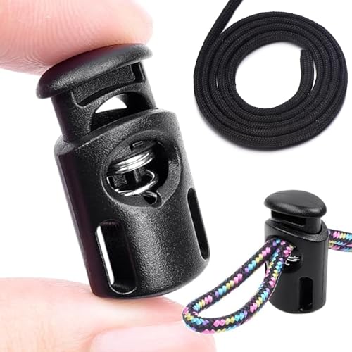 NIHSPRUHAY 12 PCS Plastic Spring Cord Locks + 5 Meter Cord Drawstring, Paracord Toggle Stopper Clasp Elastic Shoelaces, Clothing, Backpack, Bags (Black) - Image 1