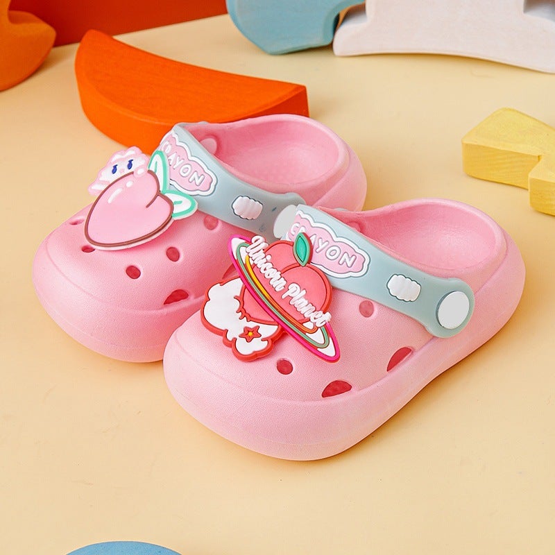 Kids Breathable Cartoon Slip-Resistant Clogs Small peach-pink "healthy material]