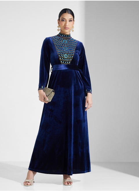 Velour Dress With Embroidery