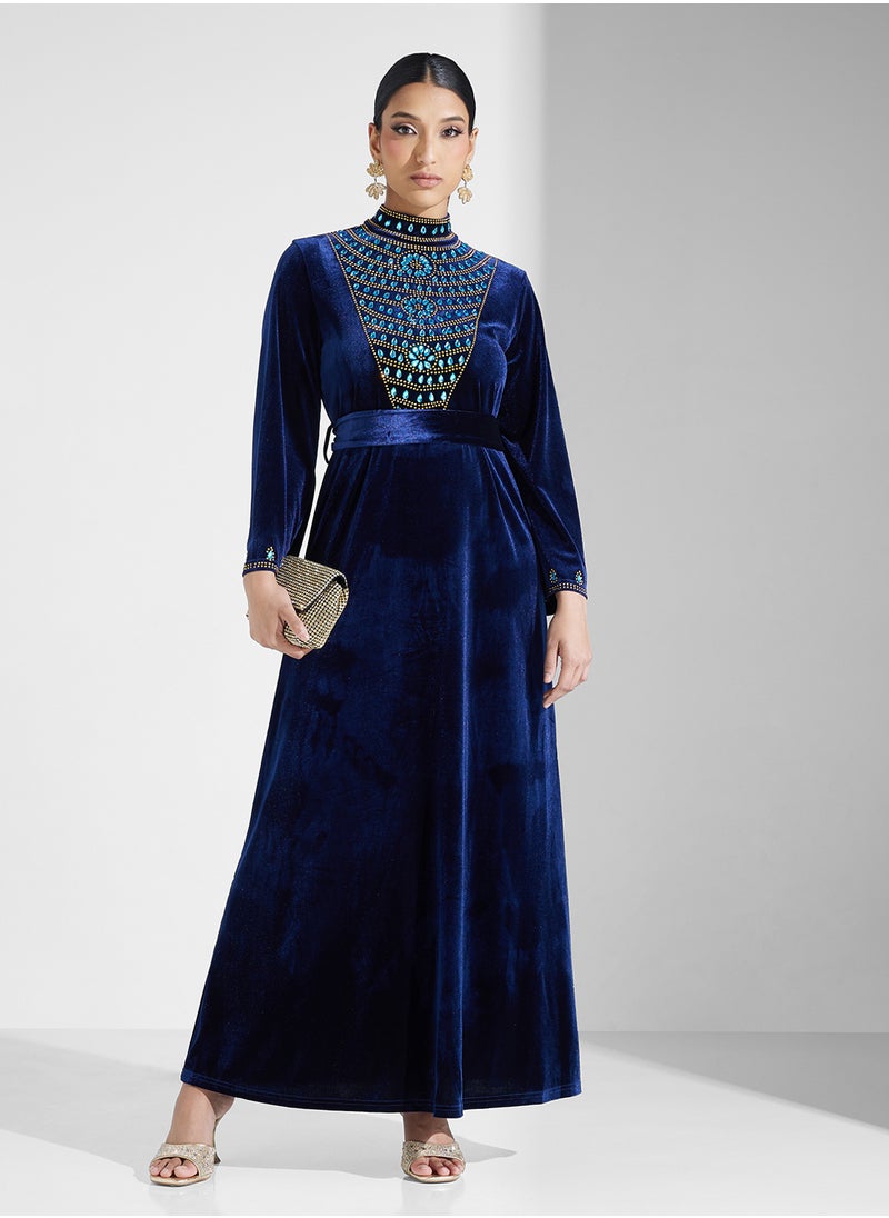 Khizana - Velour Dress With Embroidery - Image 1