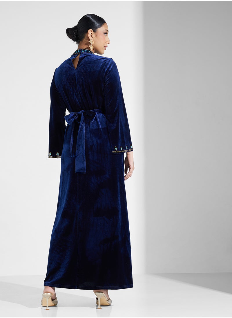Khizana - Velour Dress With Embroidery - Image 1