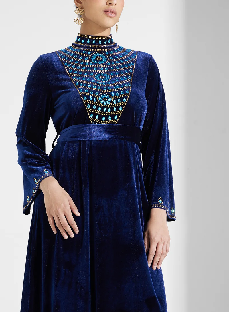 Khizana Embroidered Velvet Dress