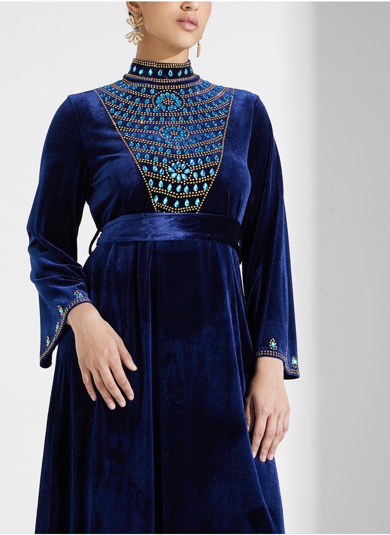 Khizana - Velour Dress With Embroidery - Image 1